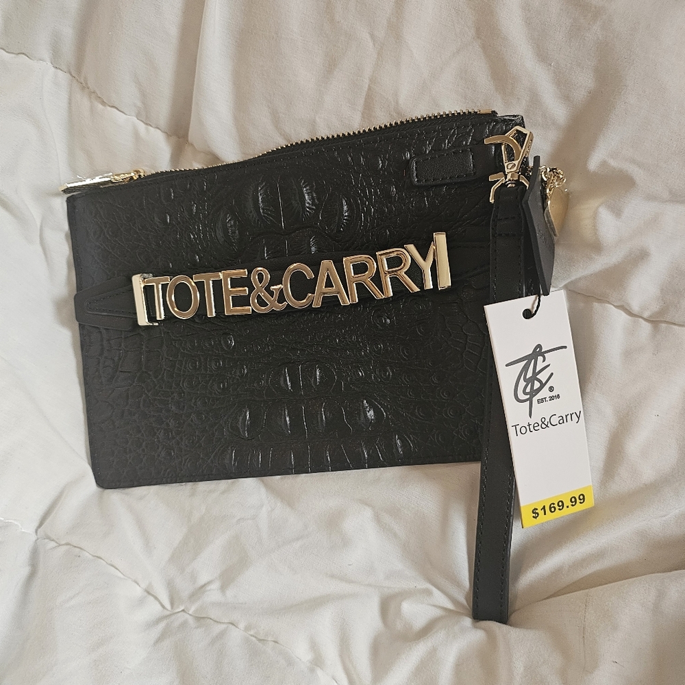 Tote&Carry Crocodile Clutch Black